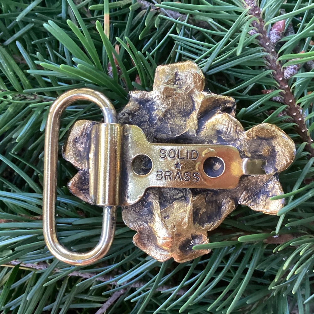 Spectacular Vintage Solid Brass Flower Floral Design Belt Buckle/Scarf Slide - Picture 3 of 14
